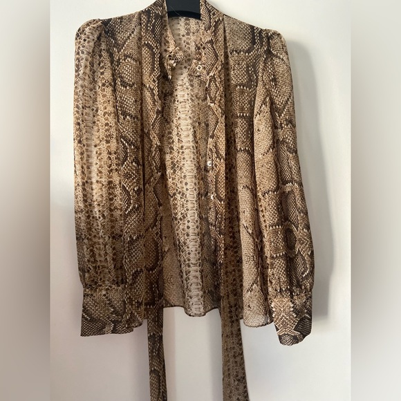 Zara snakeskin print blouse with neck tie - Picture 9 of 15